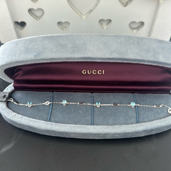 18k white gold blue topaz gucci bracelet - Picture 1 of 6